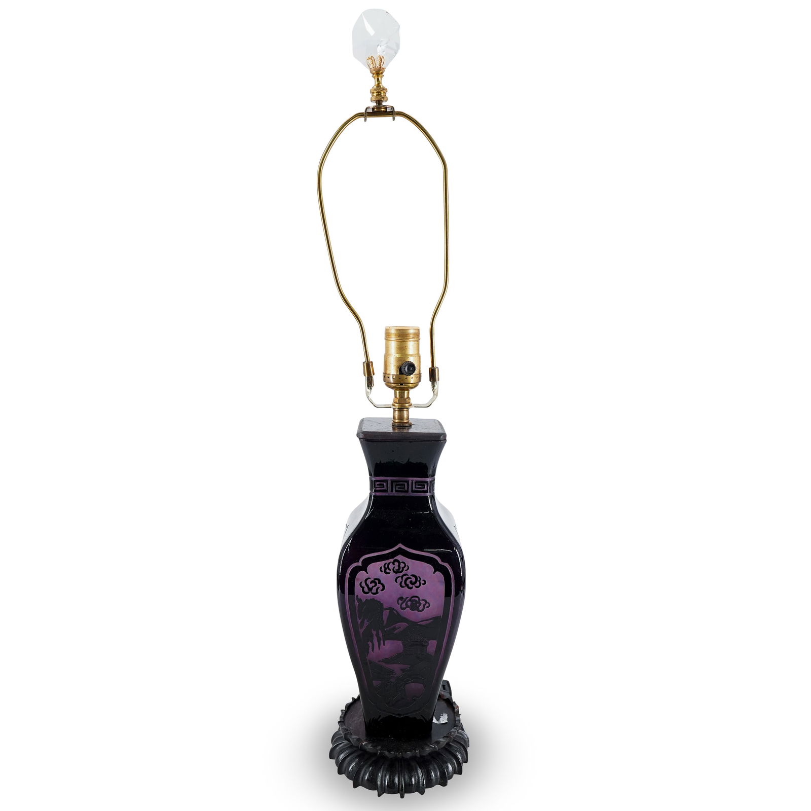 Antique Steuben Plum Jade Acid Etched "Pagoda" Table Lamp (1 of 8)