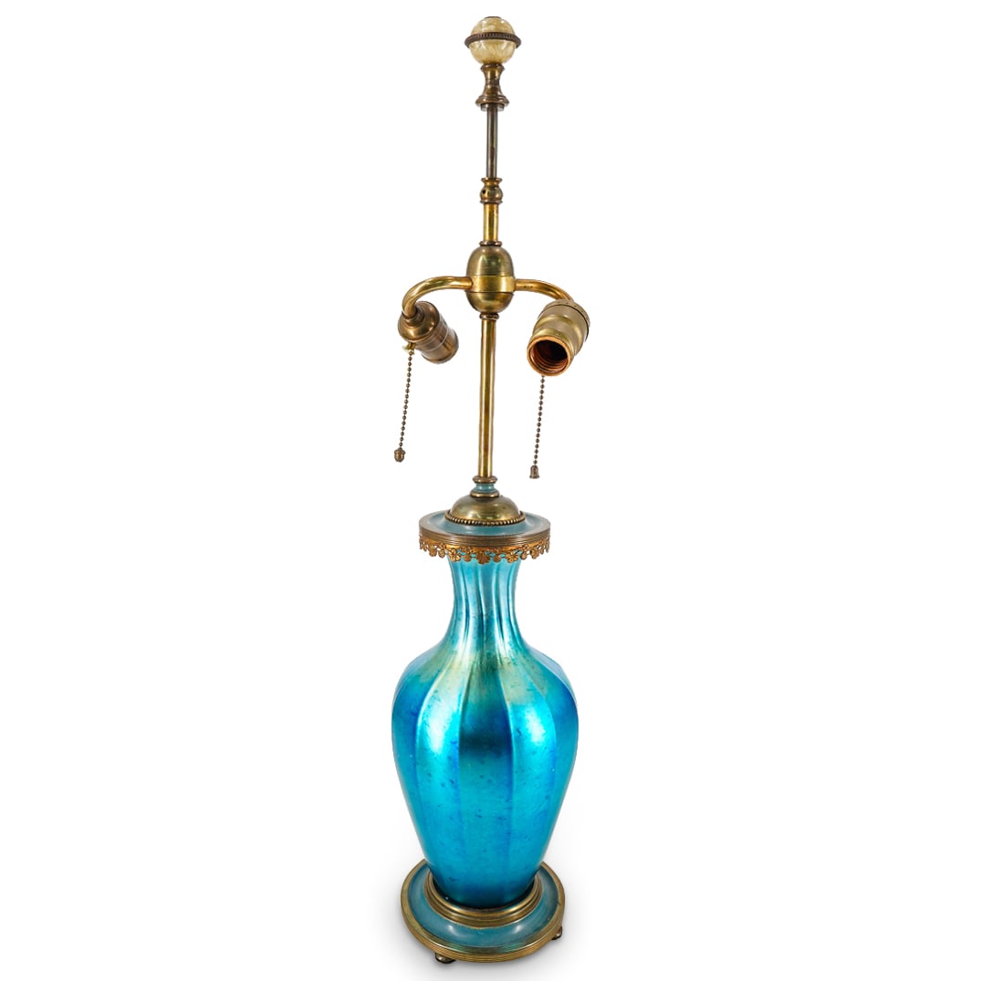 Antique Steuben Blue Aurene Vase Table Lamp (1 of 11)