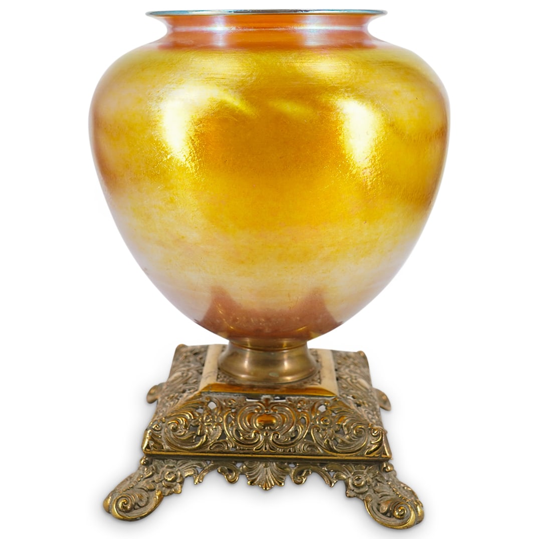 Antique Steuben Gold Aurene Vase On Gilt Bronze Base (1 of 8)