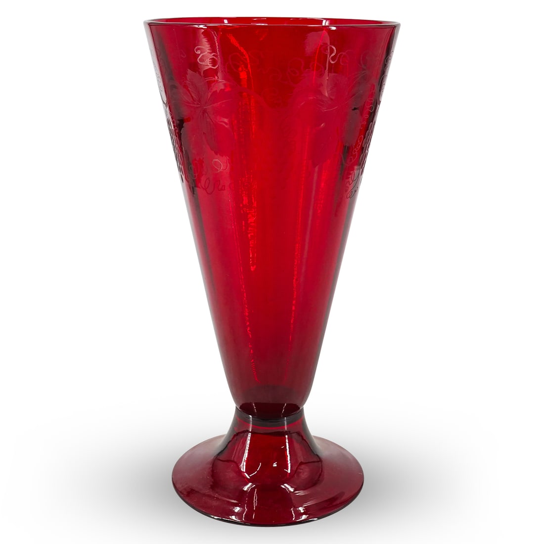 Steuben Etched Selenium Red Glass Vase (1 of 8)