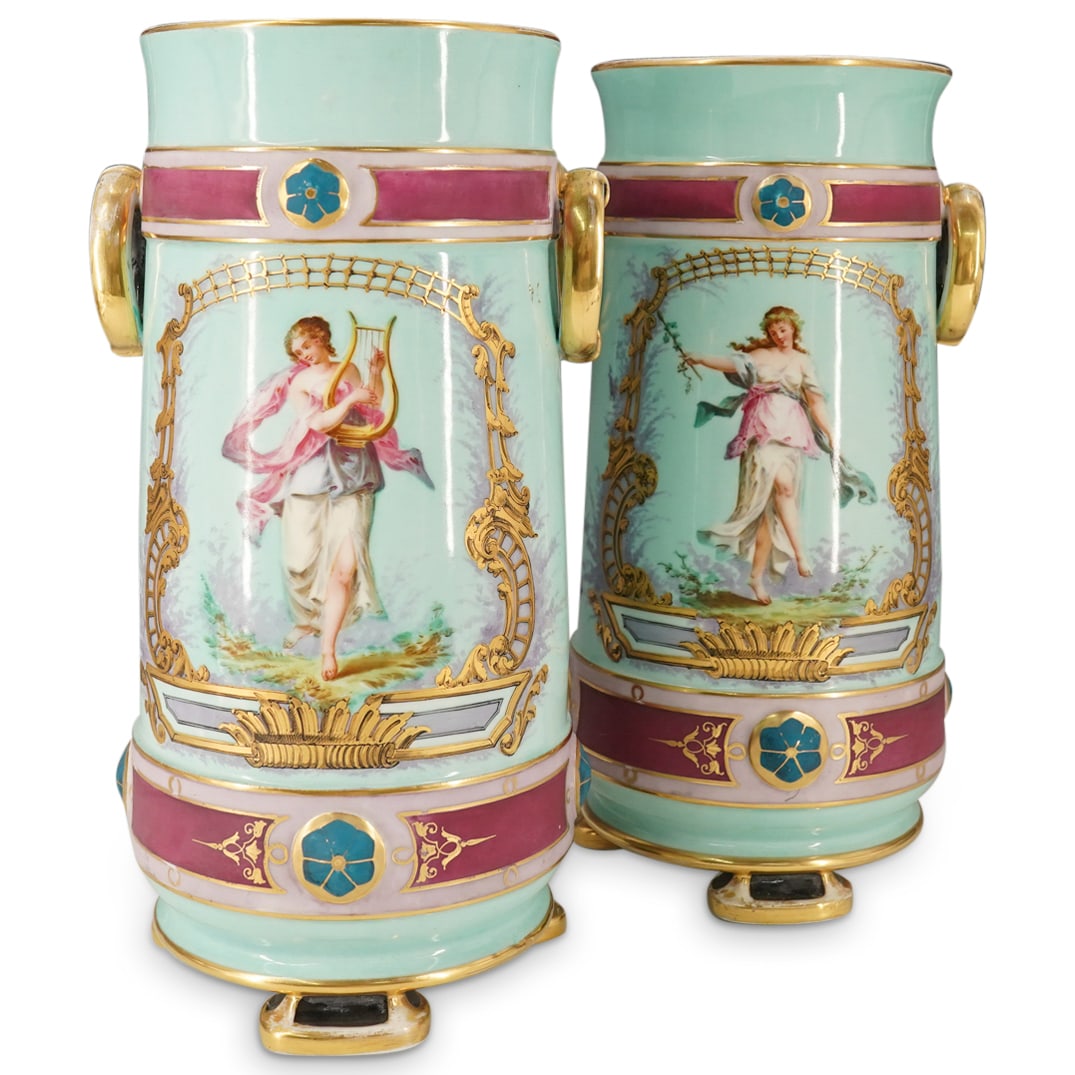 Pair Of Austrian Neoclassical Tripod Porcelain Vases (1 of 8)