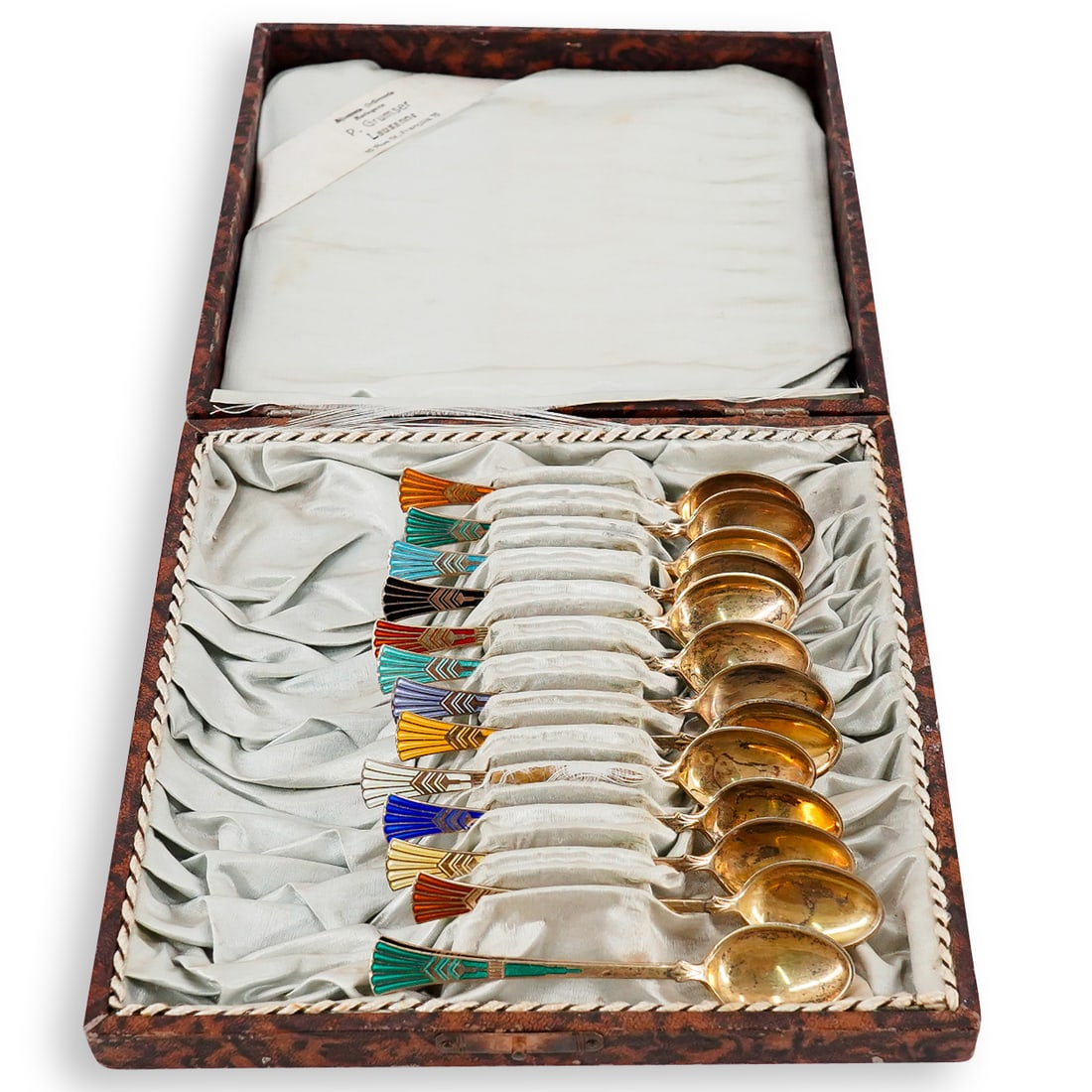 (14 Pc) Th. Marthinsen Art Deco Enameled & Gilt Sterling Silver Spoons (1 of 17)