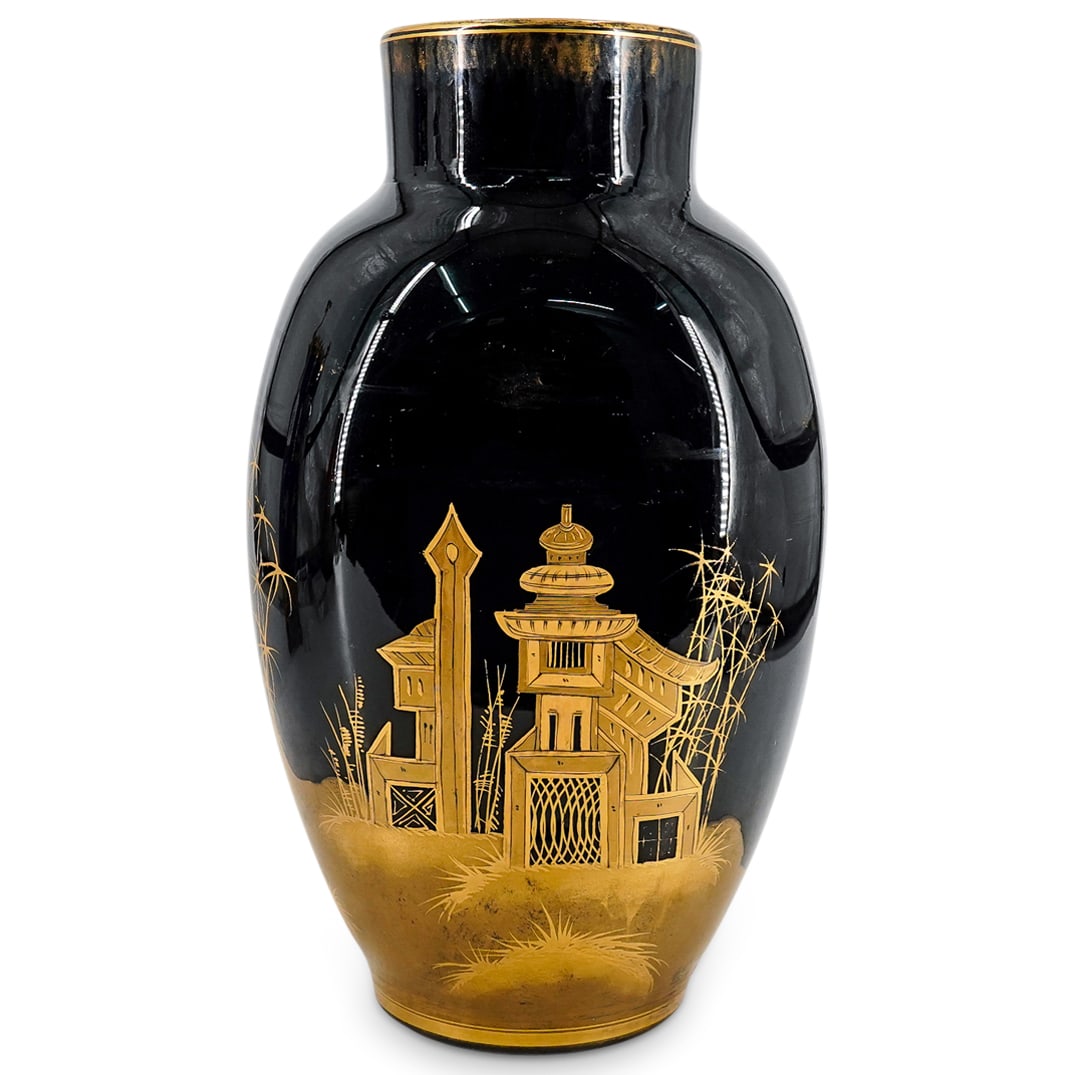 Moser Bohemian Black Glass Chinoiserie Vase (1 of 9)