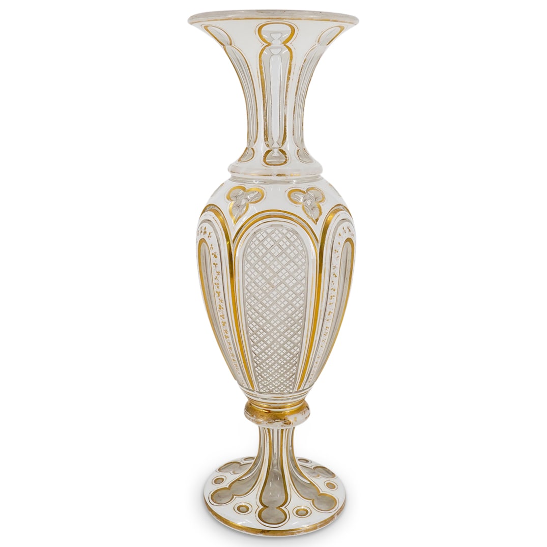 Bohemian Glass White Overlay vase (1 of 6)