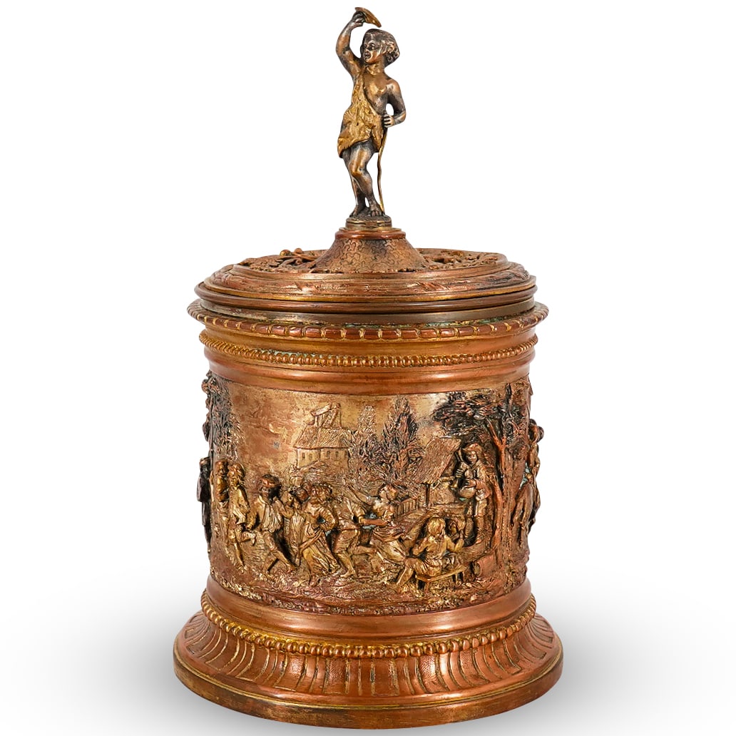 Antique French Gilt Bronze Village Festival Tea Caddy (1 of 14)