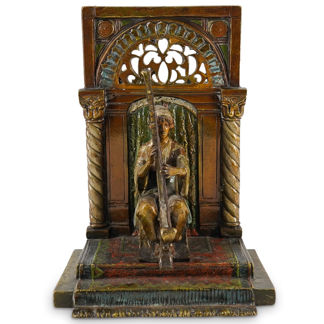 Antique Austrian Orientalist Cold Painted Bronze Woman At Harp (1 of 9)