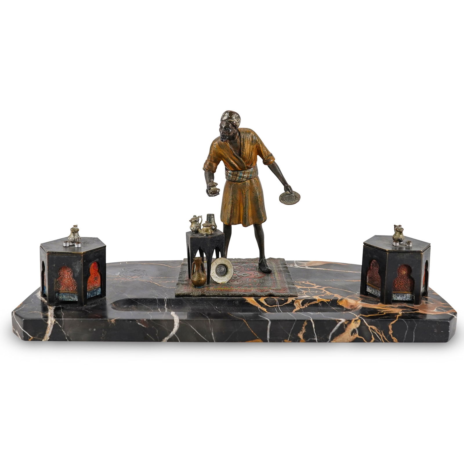 Orientalist Viennese Bronze & Marble Inkwell (1 of 15)