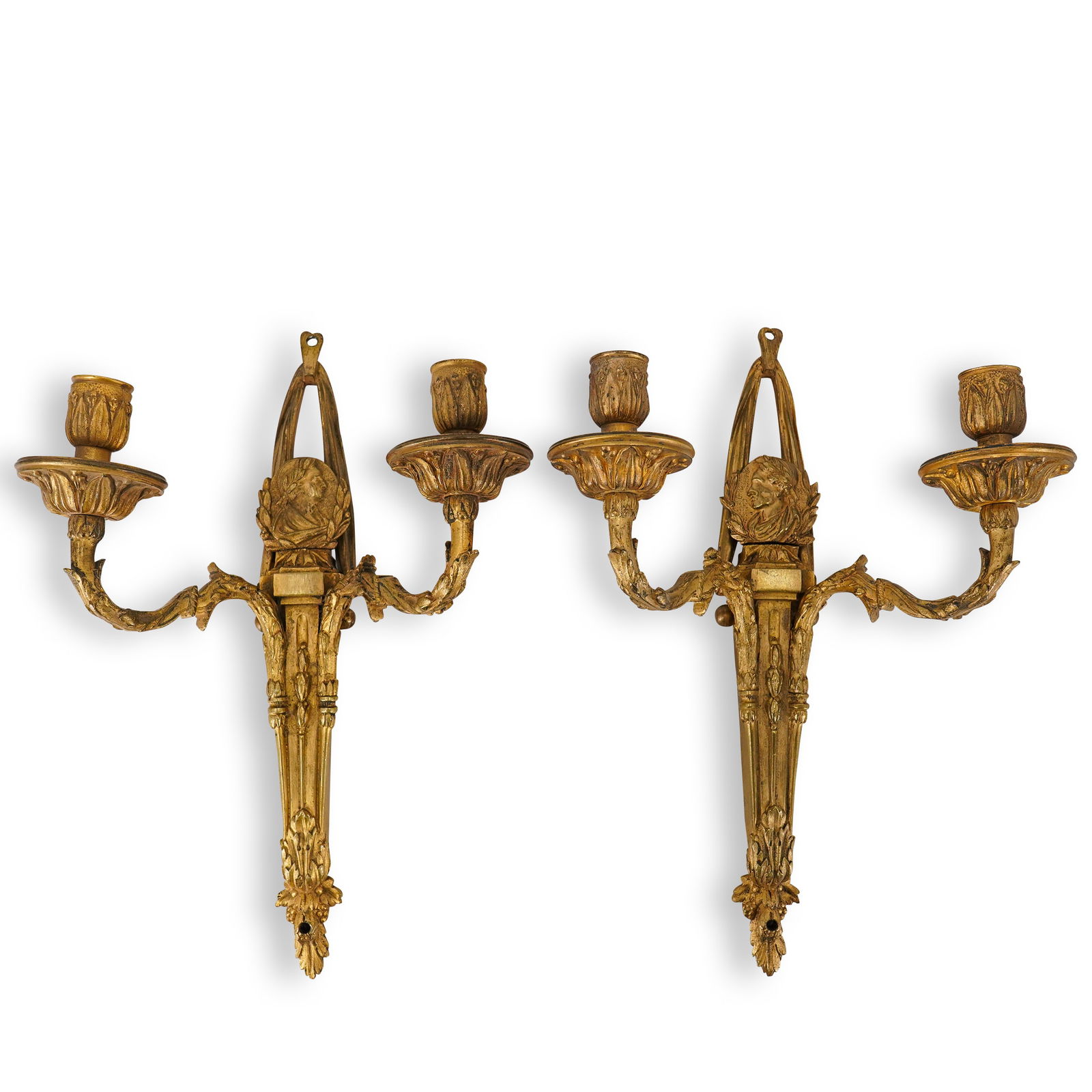 (2 Pc) Antique French Napoleonic Gilt Bronze Wall Sconces (1 of 12)