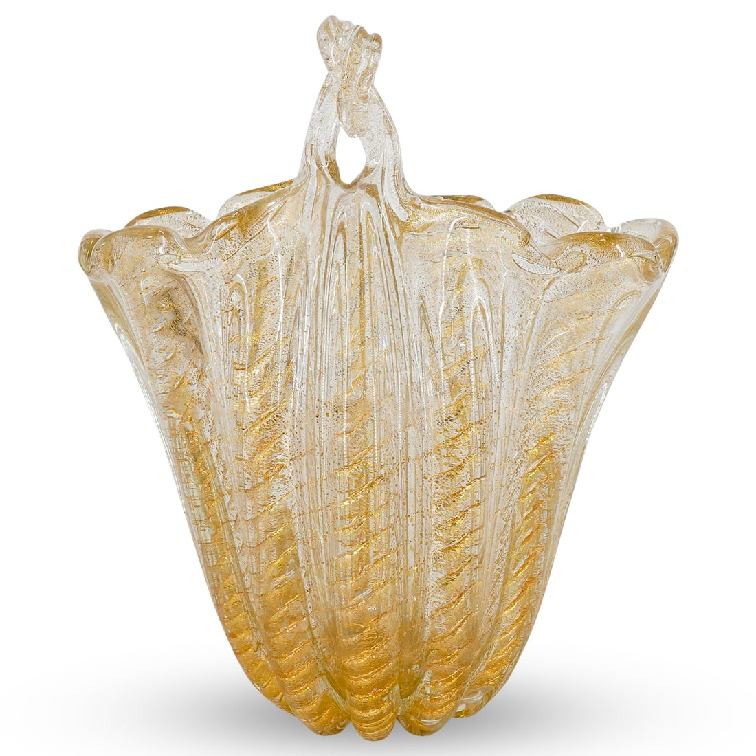 1940s Venetian Cordonato d'Oro Glass Vase W/ Gold Infusion (1 of 8)