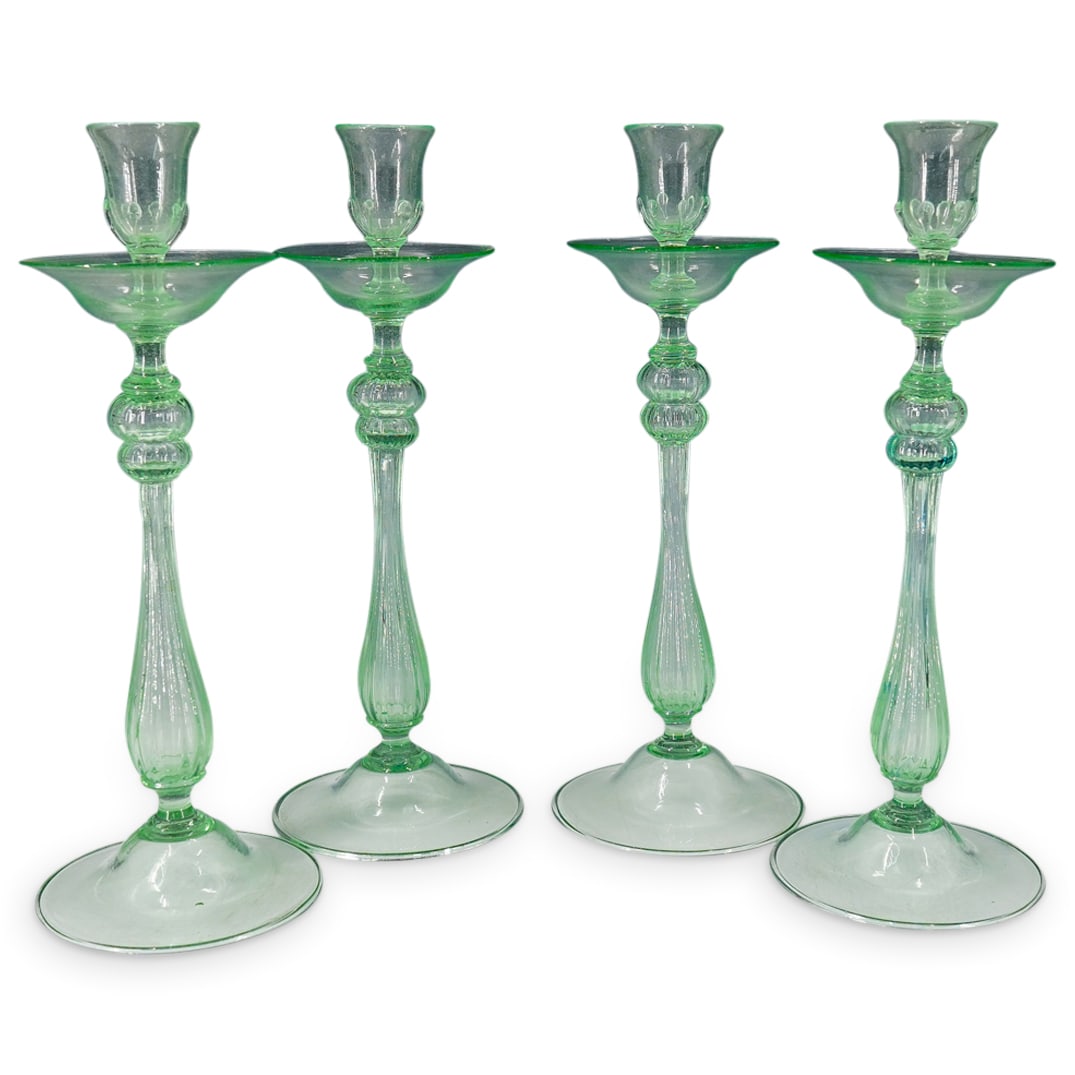 (4 Pc) Attr. To Salviati Murano Glass Candlesticks (1 of 7)