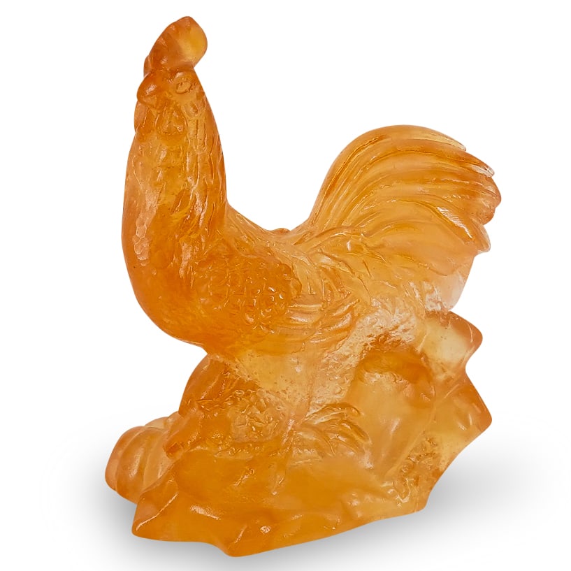 Daum Pate De Verre Rooster Sculpture: DESCRIPTION: Daum pate de verre amber-colored glass sculpture of a rooster. Marked on underside. Provenance: From a Palm Springs, California Collection. CIRCA: Late 20th - early 21st century ORIGIN: F