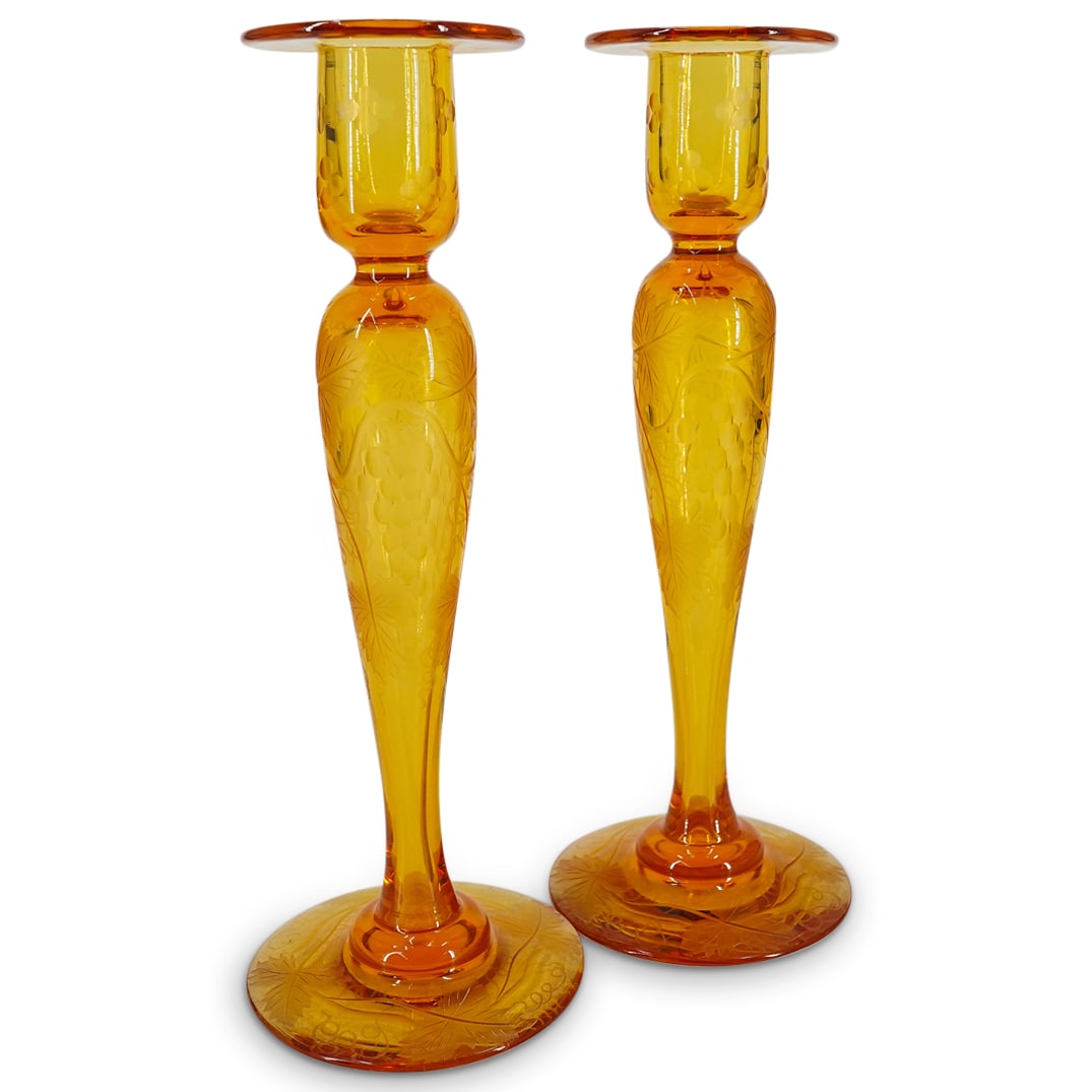 Pair Pairpoint Amber Glass Candlesticks (1 of 8)