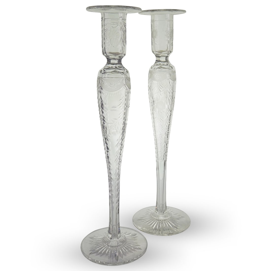 Pair Tall Pairpoint Etched Glass Candlesticks (1 of 10)