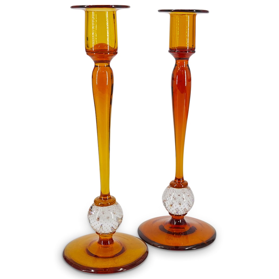 Pair Pairpoint Auroria Glass Candlesticks (1 of 7)
