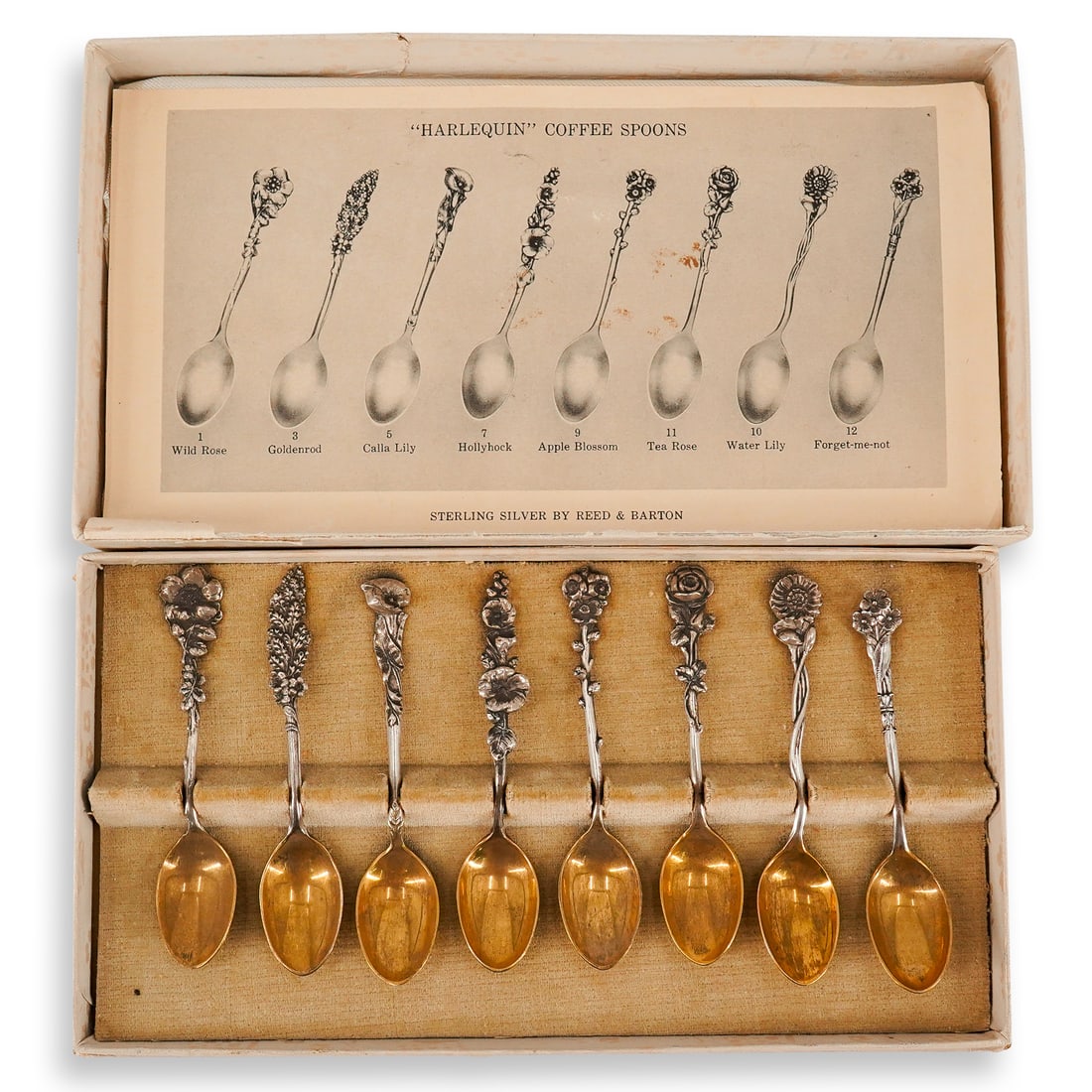 1949 Reed & Barton Sterling Silver Harlequin Coffee Spoon Set In Box (1 of 16)