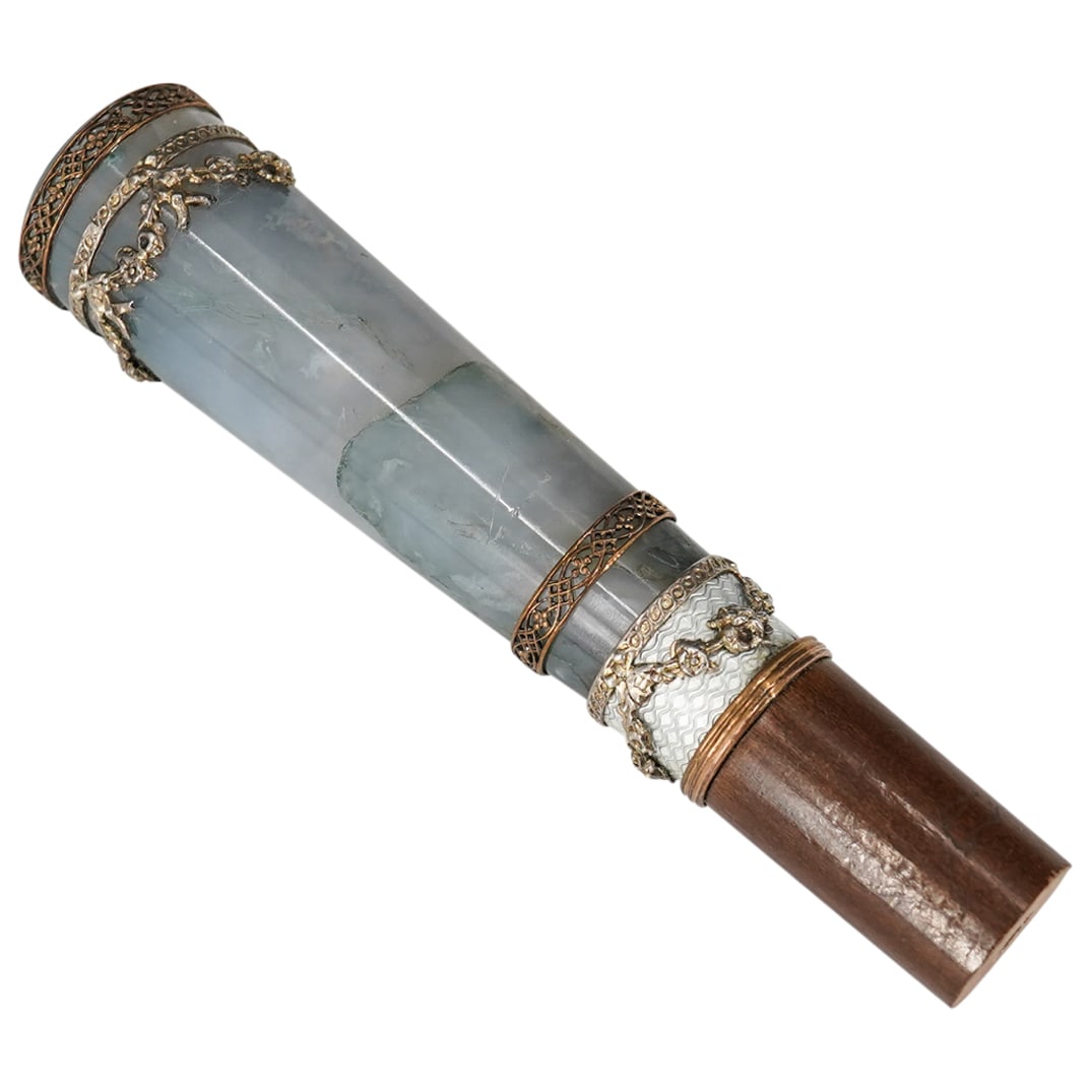 Moss Agate And Guilloche Enamel Cane Handle (1 of 4)