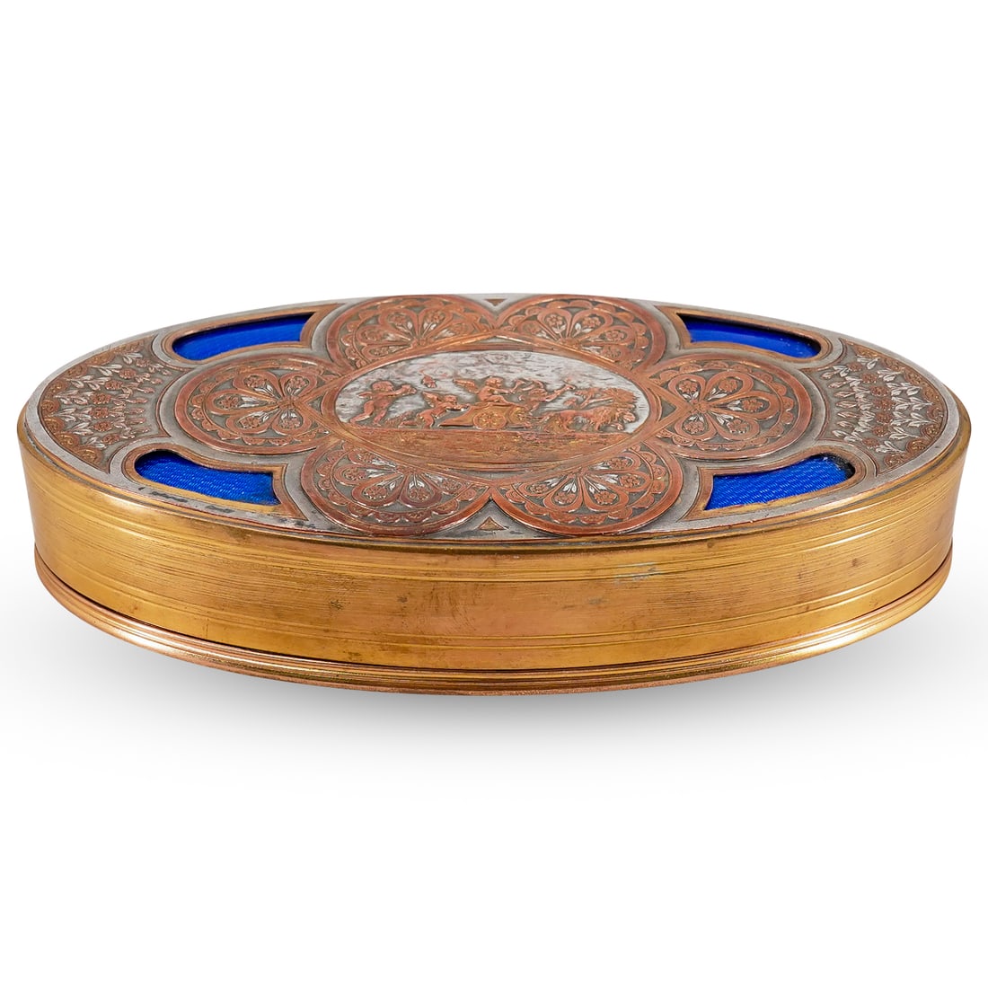 Antique French Mixed Metal Guilloche Enamel Oblong Box (1 of 9)