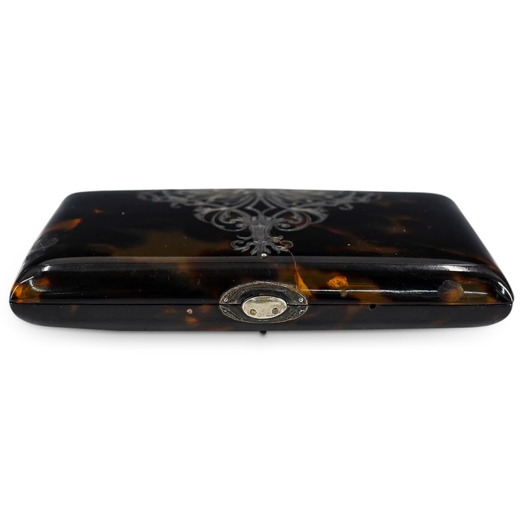 Victorian Tortoise Hued Silver Inlaid Cigarette Case (1 of 9)
