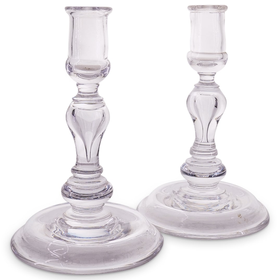 Pair Antique English Hand Blown Glass Candlesticks (1 of 10)