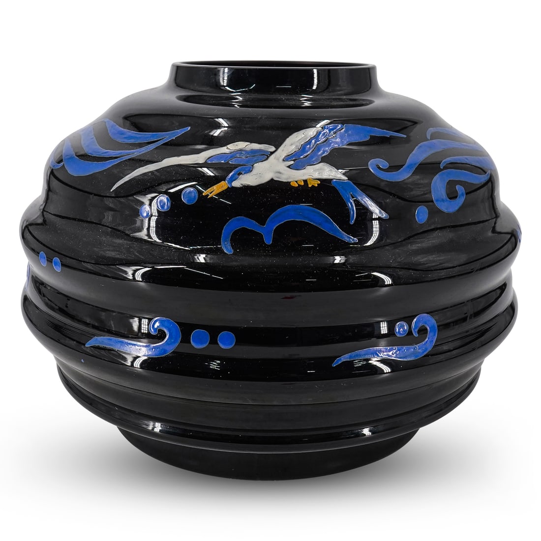 Large Fains Art Deco Enameled Glass Vase (1 of 8)