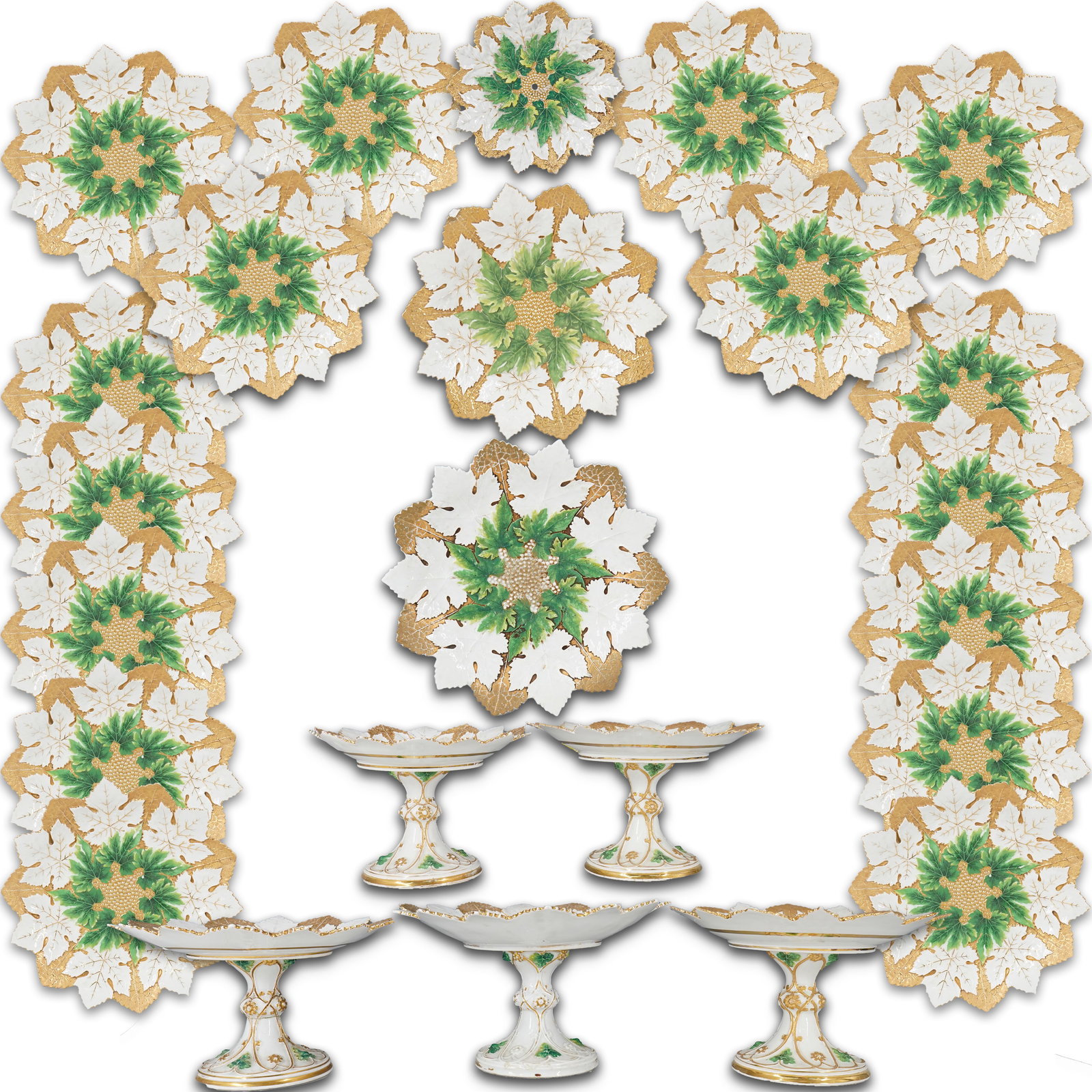 (24 Pc) Meissen Porcelain Maple Leaf Tray And Bowl Set (1 of 19)