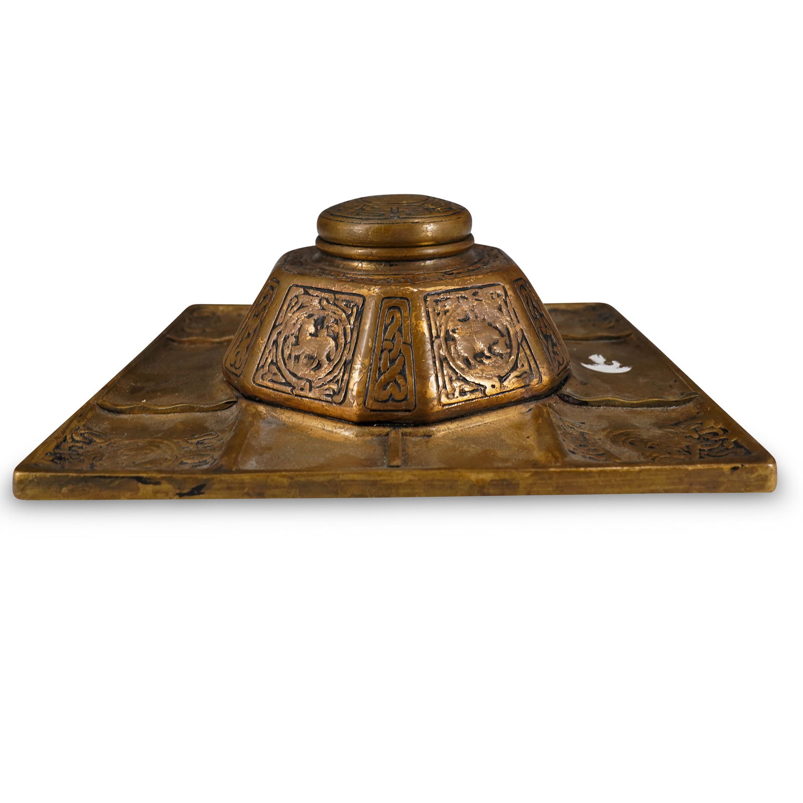 Tiffany Studios Bronze 'Zodiac' Desk Inkwell (1 of 10)