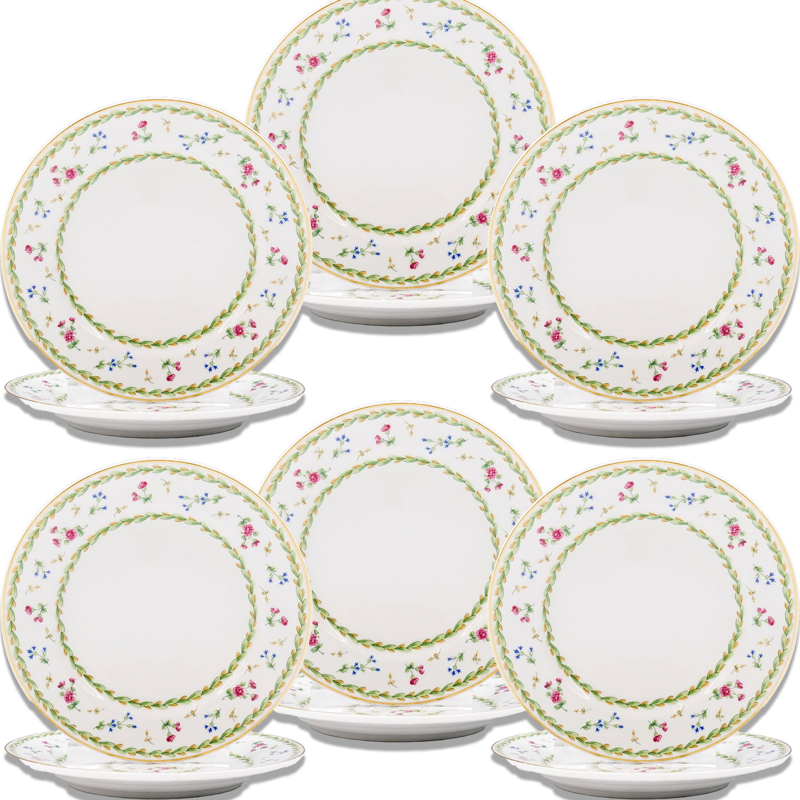 (12 Pc) Bernardaud "Artois" Porcelain Chargers: DESCRIPTION: Set of 12 Bernardaud Limoges porcelain chargers in the "Artois" pattern, each decorated with floral and foliage motifs and gilding. Each marked on underside. CIRCA: Late 20th - early 21st