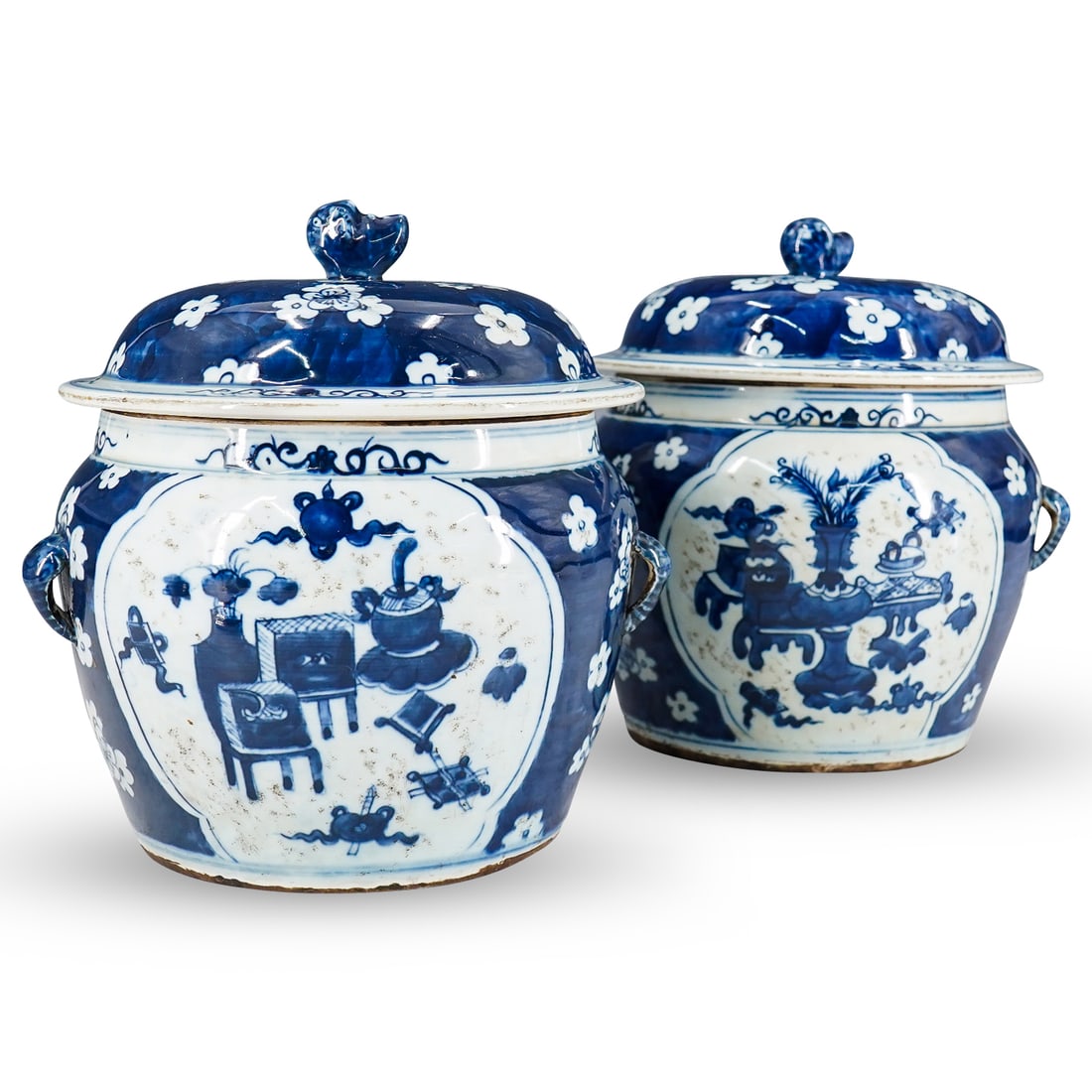 Pair Of  Antique Chinese Lidded Blue And White Porcelain Jars (1 of 13)