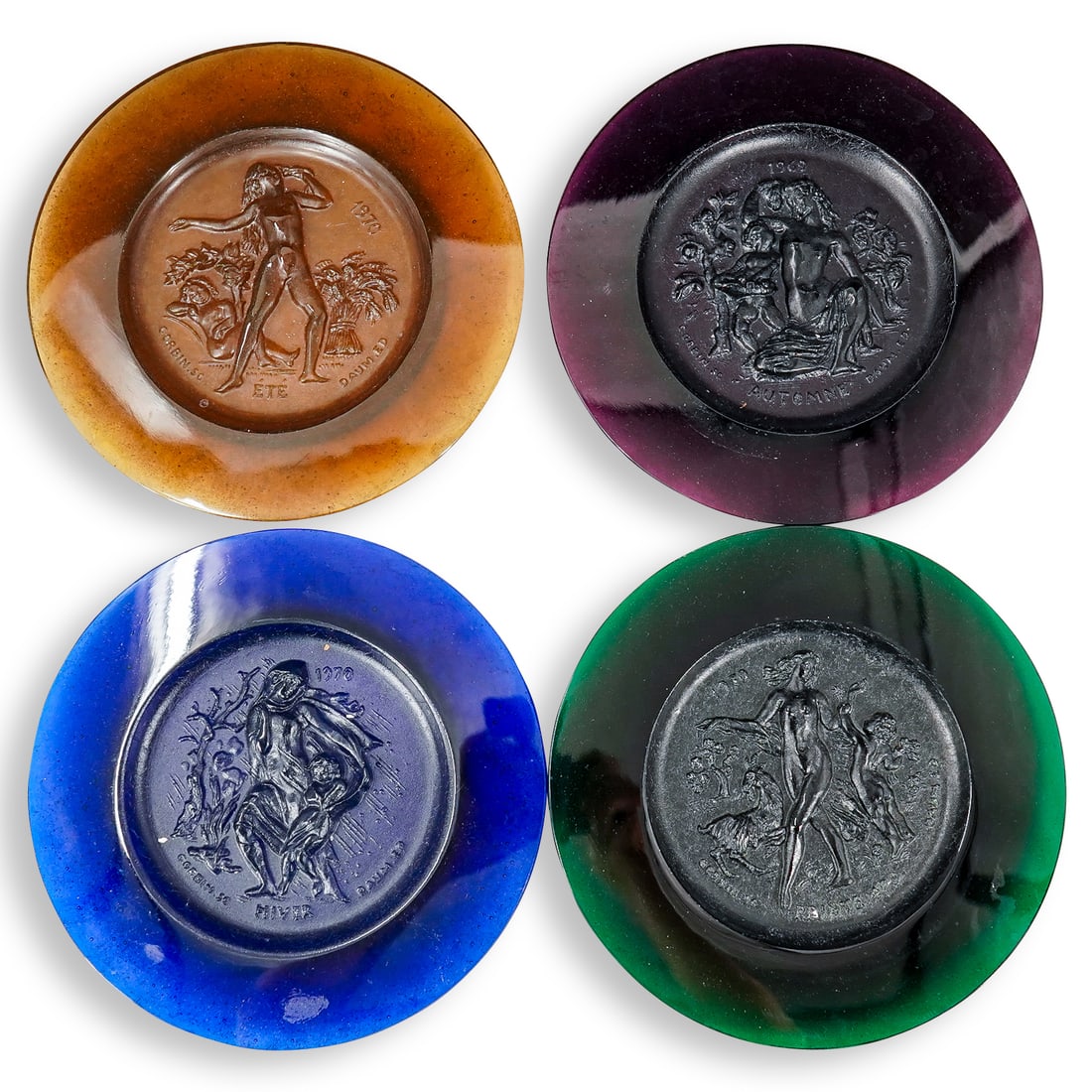 (4 Pc) Daum Pate-De-Verre 'Four Seasons' Plates (1 of 20)