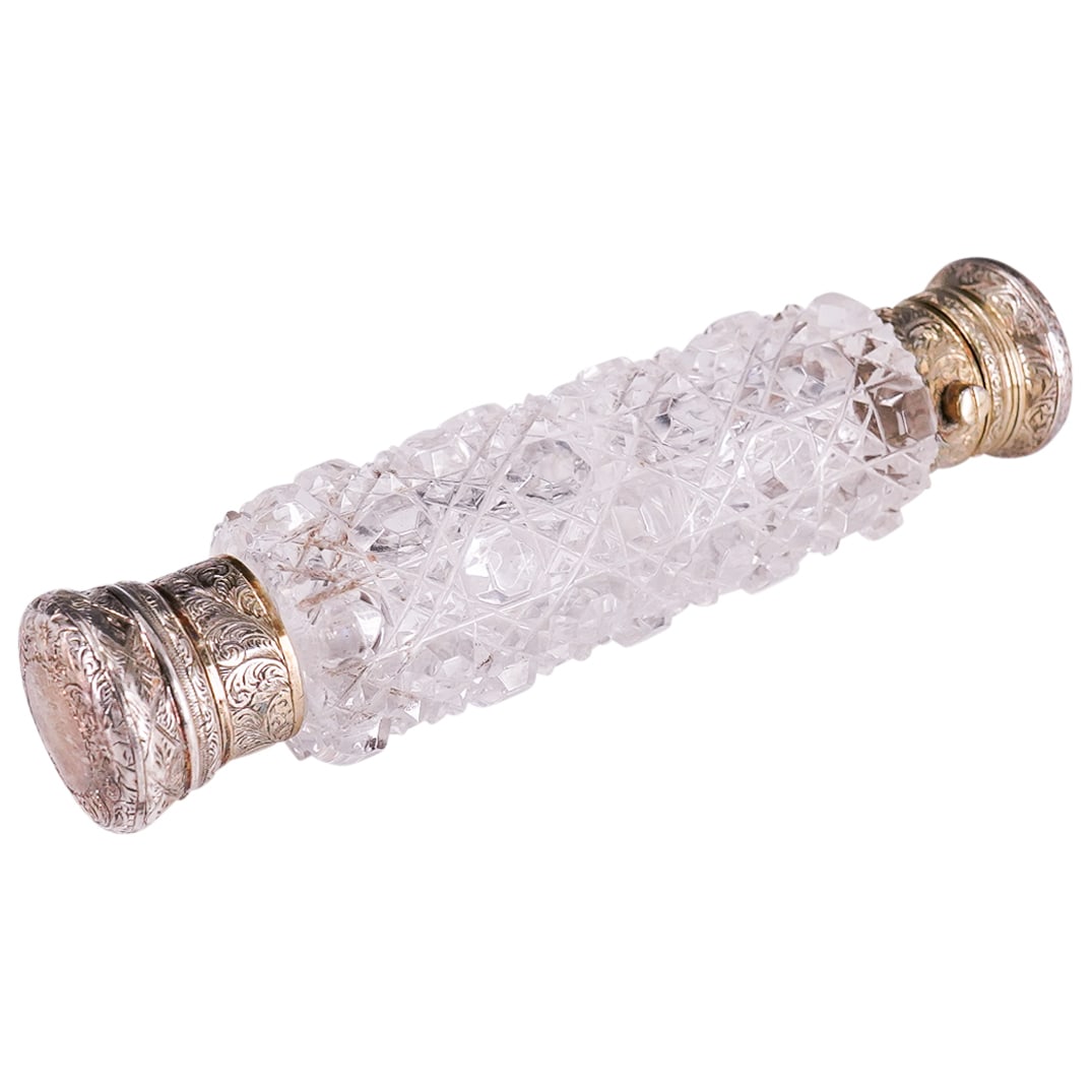 Antique Cut Glass, Vermeil, and Enamel Double Sided Perfume Bottle (1 of 8)