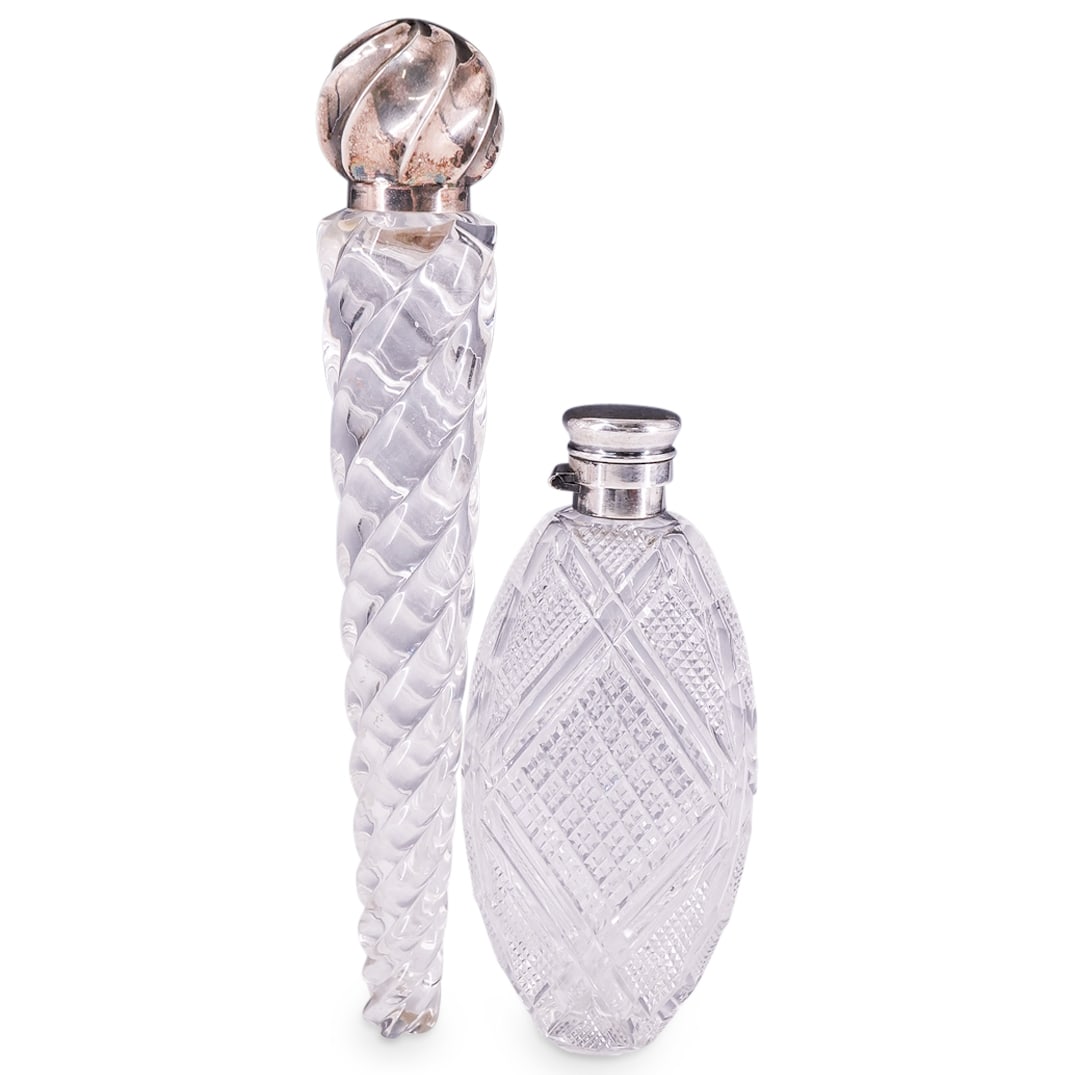 (2 Pc) Vintage Cut Glass & Silver Perfume Bottles (1 of 13)