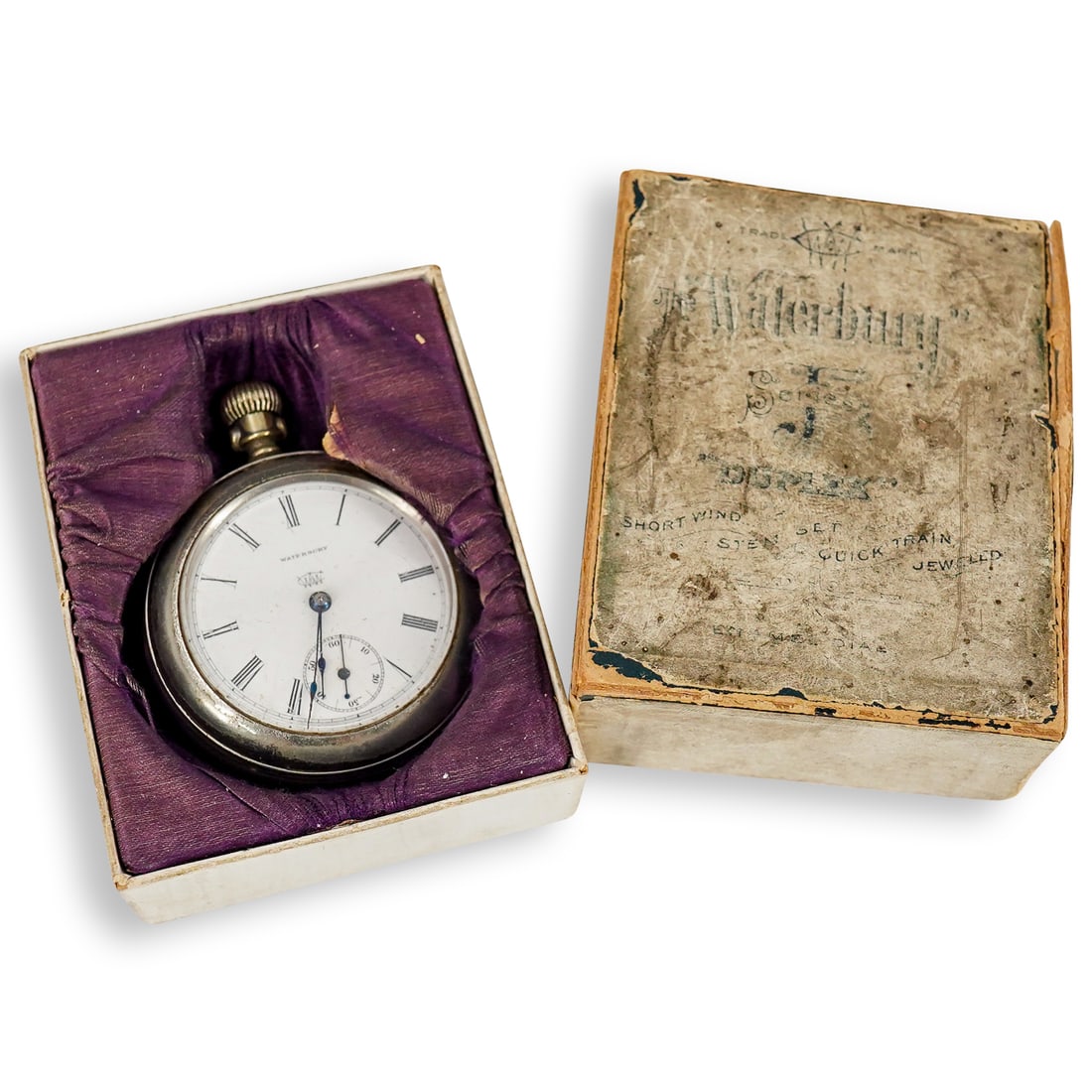 Antique Duplex Waterbury Pocket Watch in Original Box (1 of 7)