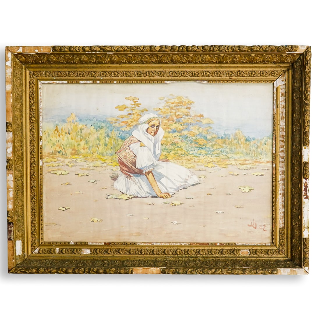 Joza Uprka (Czech, 1861-1940) Watercolor Painting: DESCRIPTION: Watercolor on paper painting by Joza Uprka (Czech, 1861-1940). Signed and dated at lower right. CIRCA: 1922 ORIGIN: Czech DIMENSIONS: (Sight) H: 19.75" W: 28.5" (Frame) H: 27.25" W: 36" C