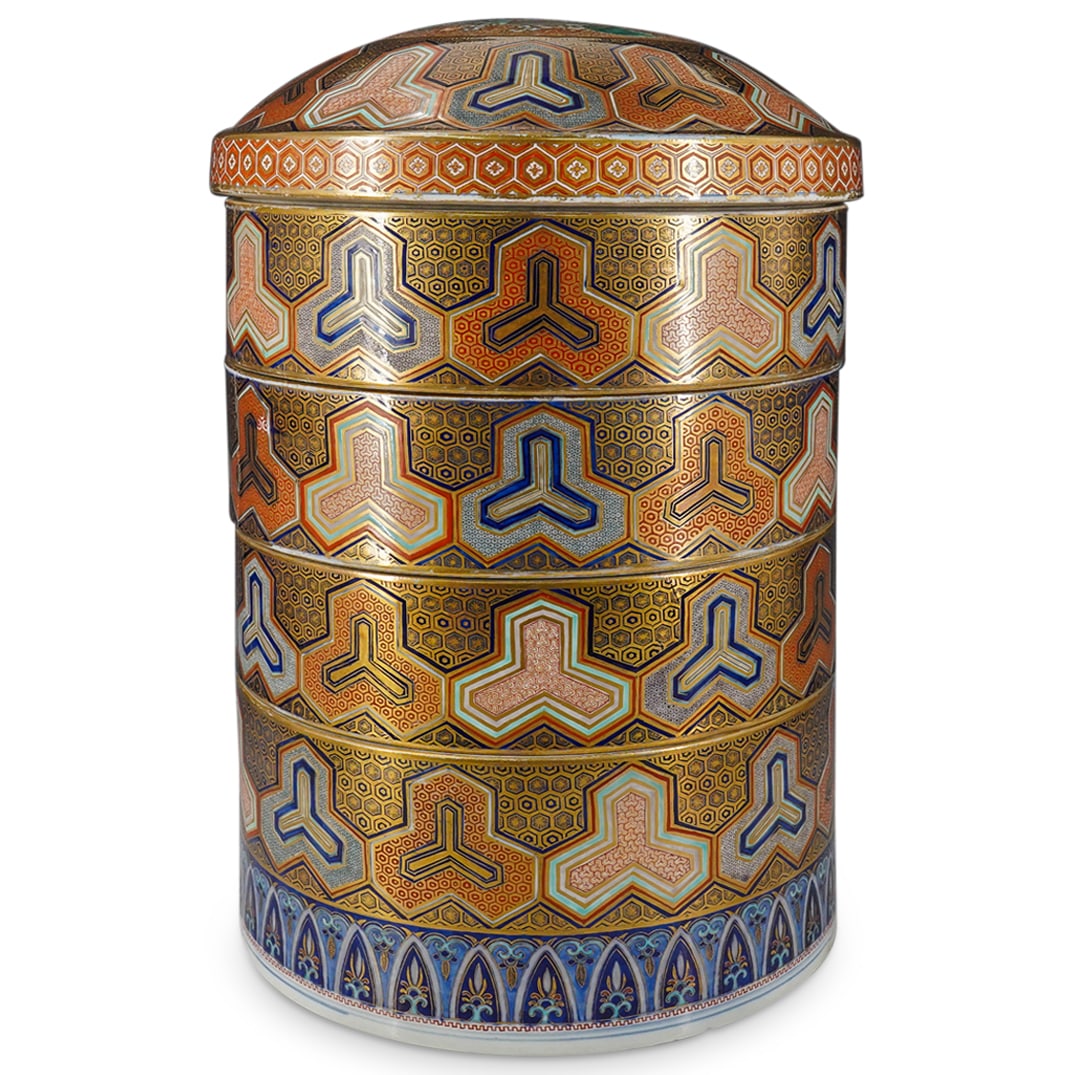 Rare, Large Antique Four Tiered Fukagawa Porcelain Box (1 of 10)