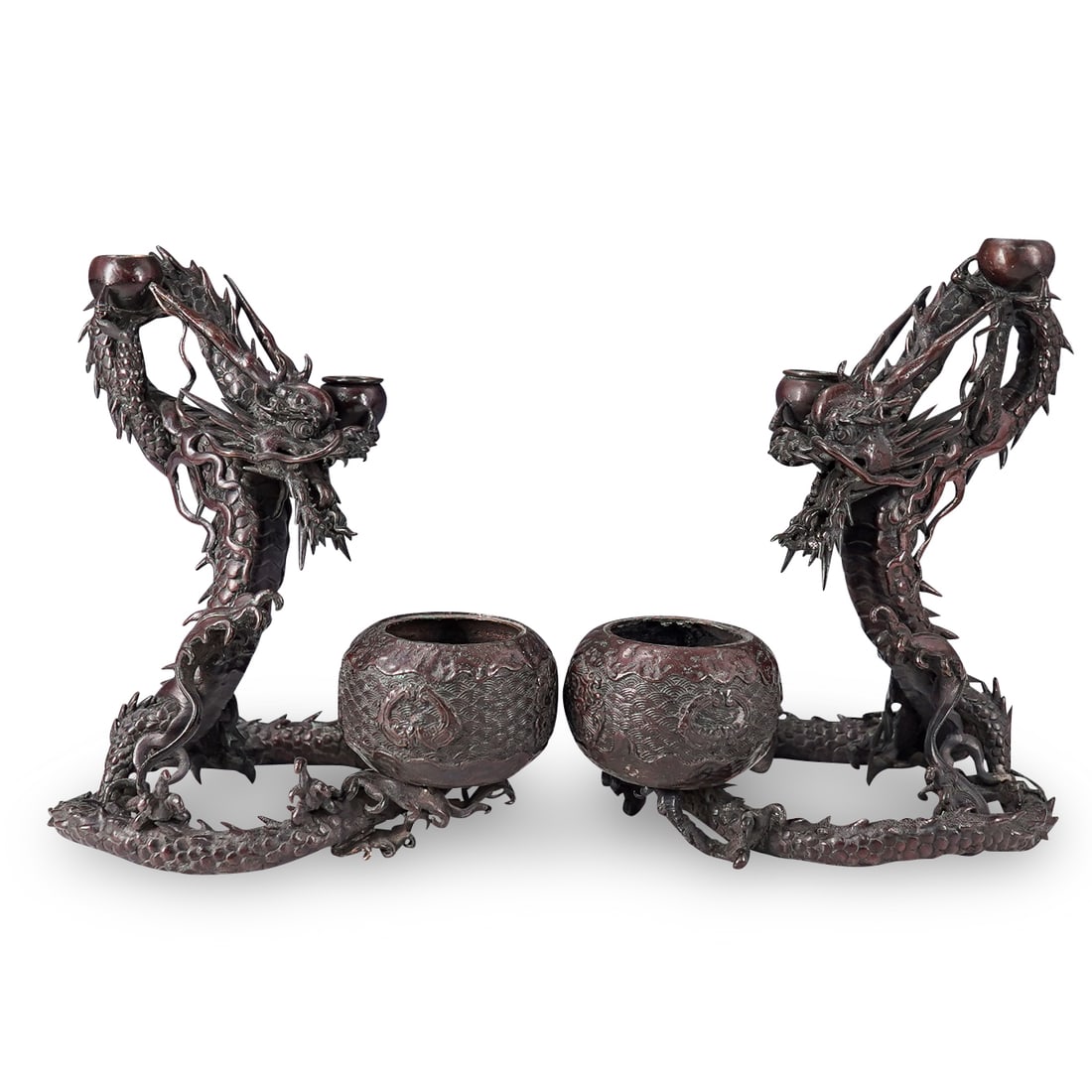 Pair of Antique Japanese Meiji Bronze Dragon Candelabra (1 of 20)