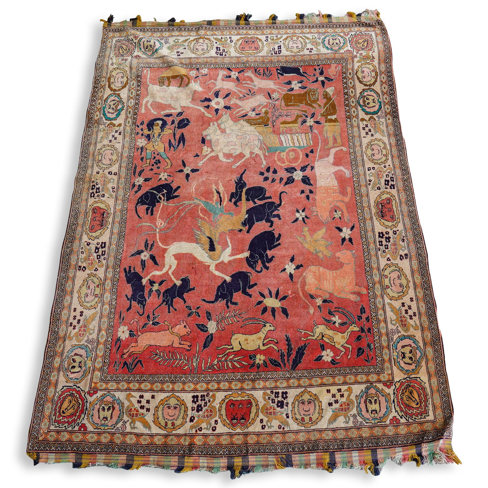 Antique Mughal Punjabi Animal And Figural Scene Silk Rug (1 of 11)