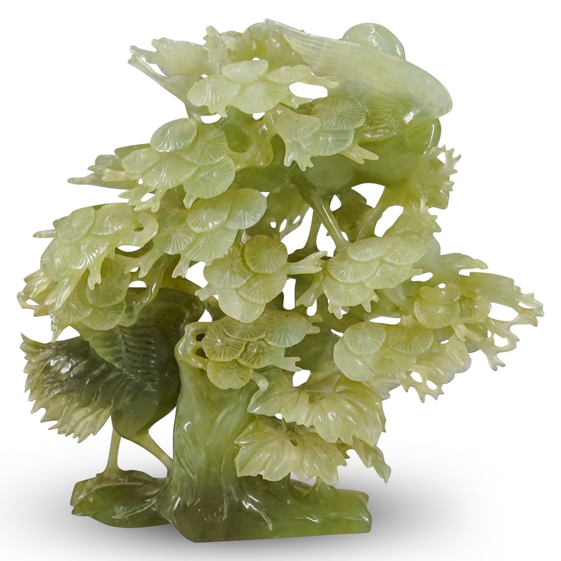 Antique Chinese Carved Jade Cranes At Pine tree Sculpture (1 of 10)