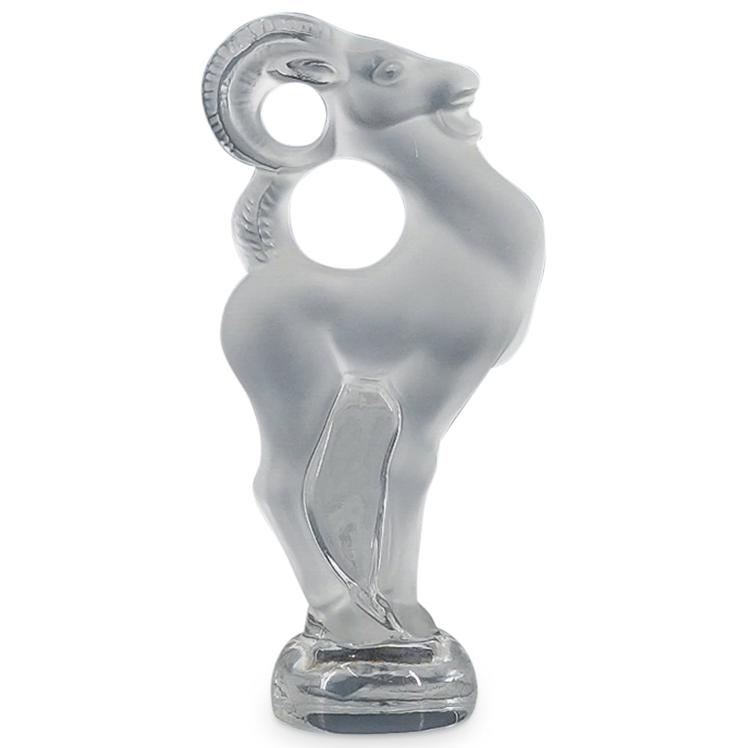 Lalique Crystal Ibex Sculptural Figurine: DESCRIPTION: Lalique French frosted crystal ibex sculptural figurine, incised: 'Lalique, R. France' CIRCA: 20th Cent. ORIGIN: France DIMENSIONS: H: 3.25" x Dia: 1.5" CONDITION: Great overall condition