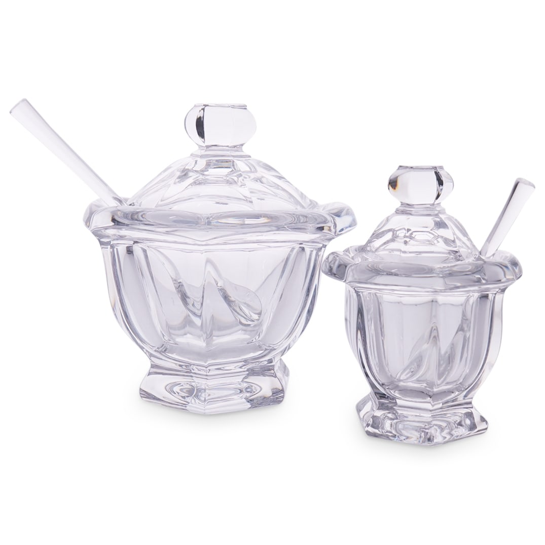 (4 Pc) Baccarat "Bretagne" Crystal Jam Jar, Mustard Pot & Spoons (1 of 16)