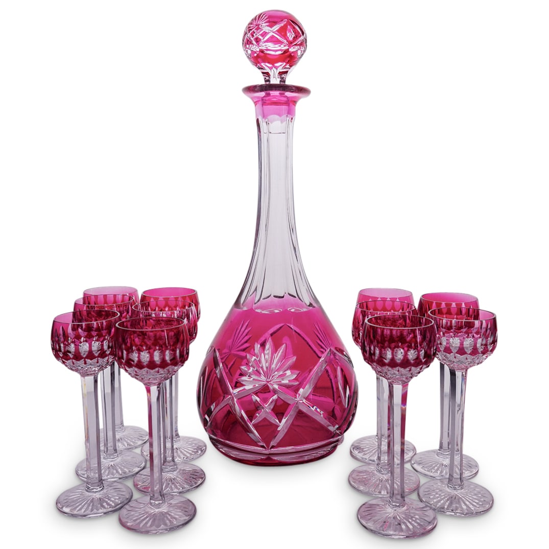 Val. St Lambert Cranberry Glass Decanter & 11 St. Louis Glasses (1 of 20)