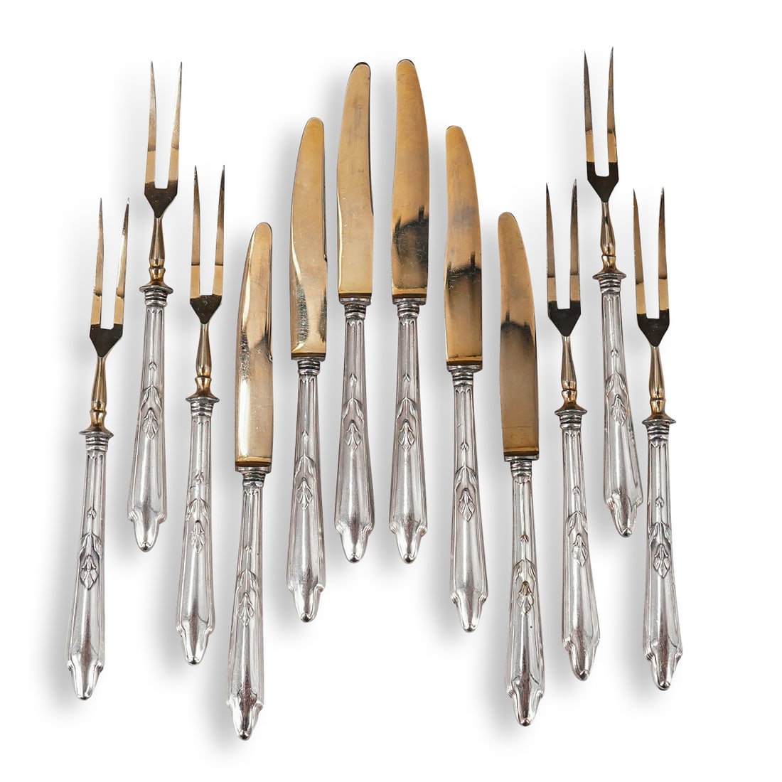 (12 Pc) Caldwell & Co. Sterling Silver Cocktail Forks & Knives (1 of 12)