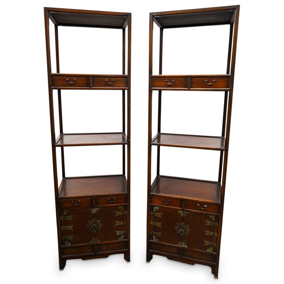 Pair of Antique Chinese Hardwood Etageres Curio Cabinets (1 of 19)