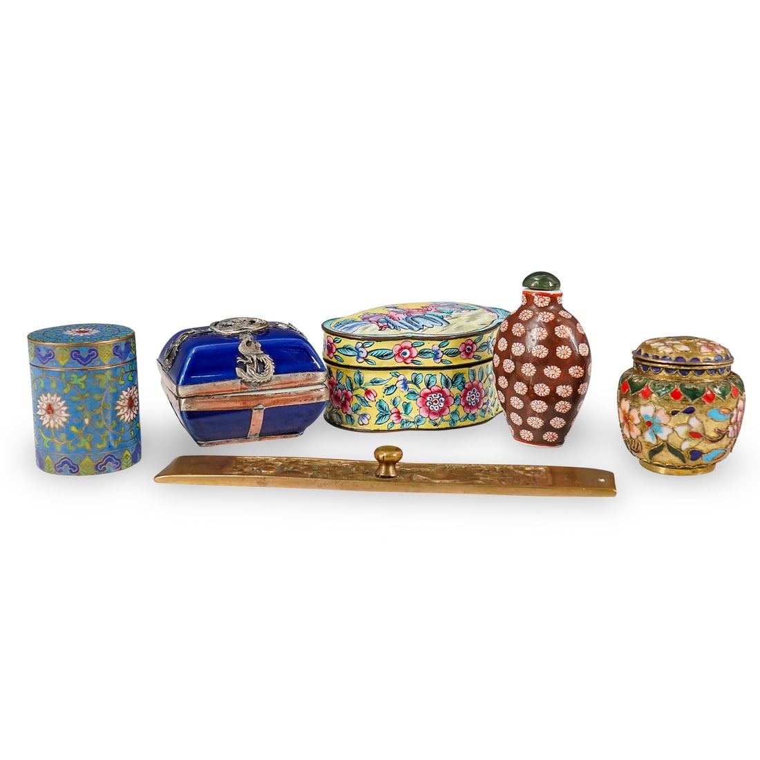 (6 Pc) Chinese Porcelain, Metal, And Cloisonne Vessels & Desk Items (1 of 20)