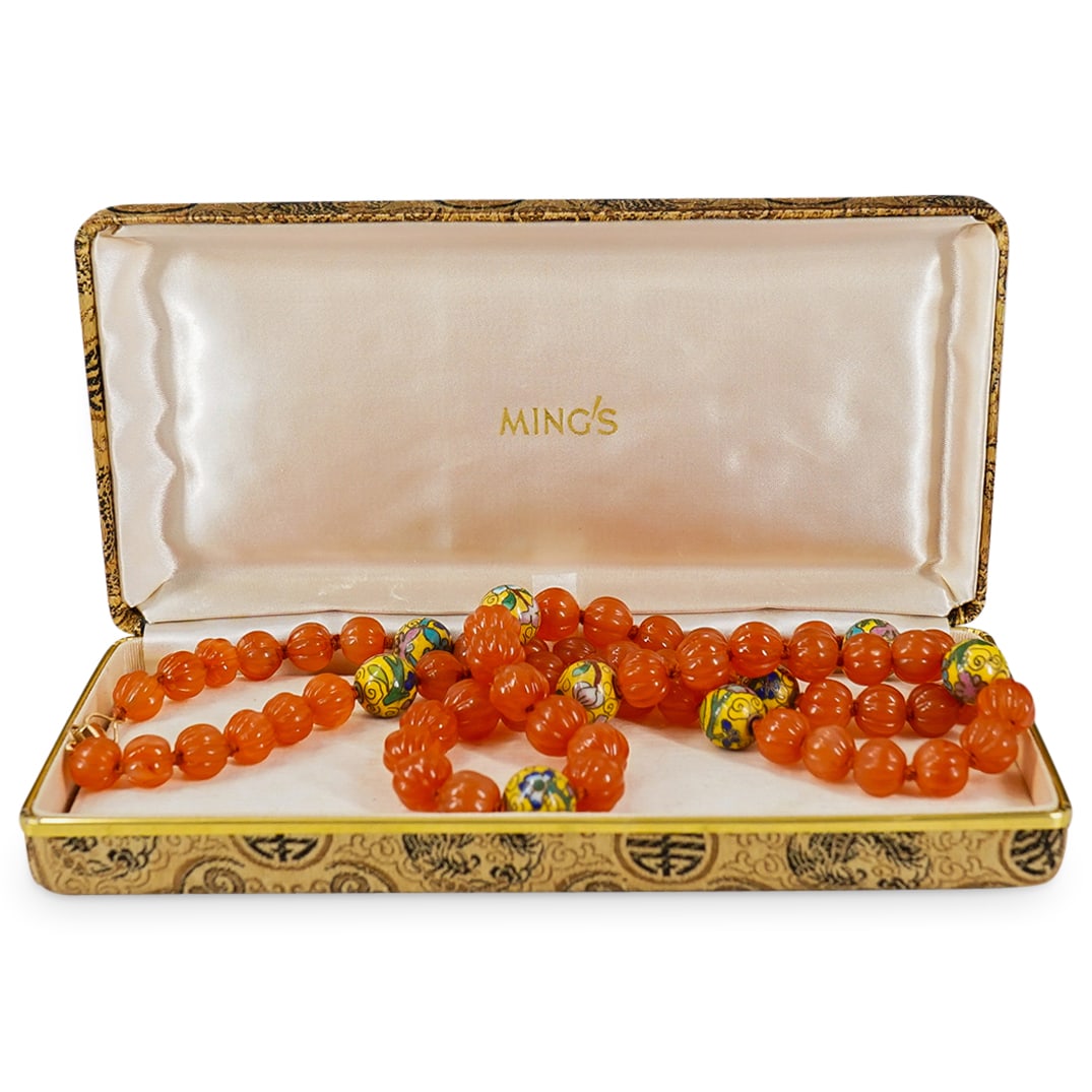 Vintage Chinese Amber & Cloisonné Beaded Necklace (1 of 9)