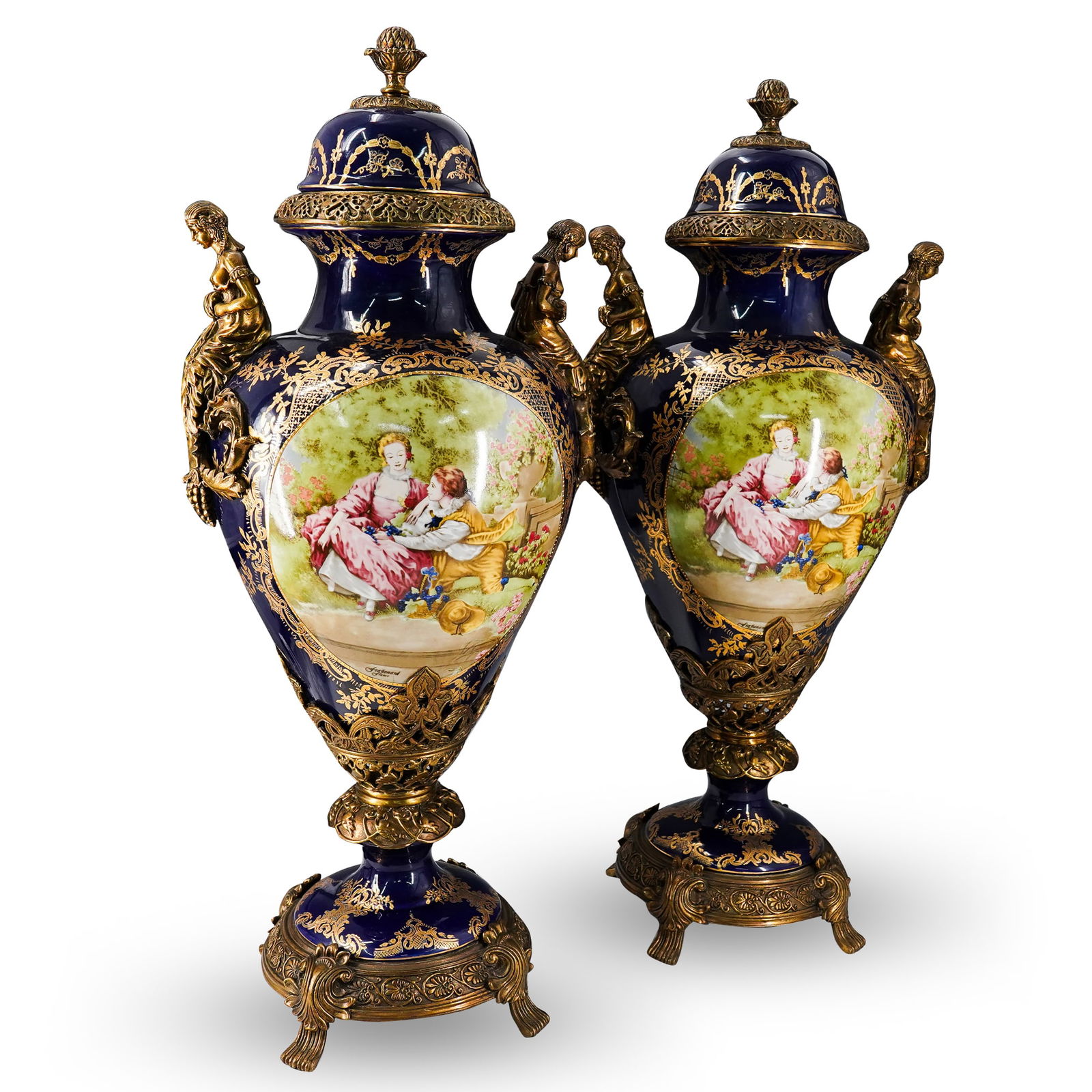 Pair Of Large Vintage French Porcelain And Bronze Urns (1 of 16)