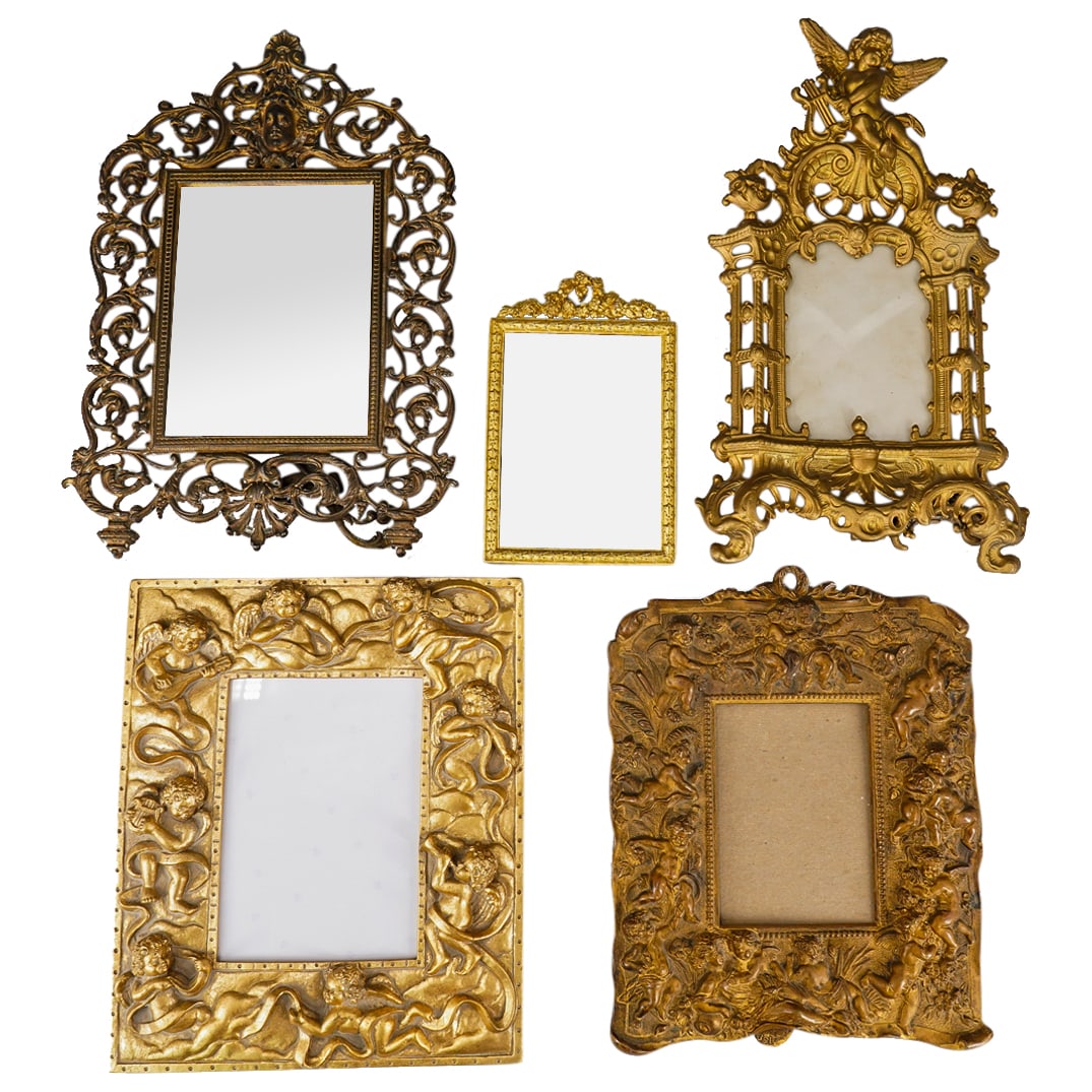 (5 Pc) Neo-Baroque Style Gilt Bronze Photo Frames & Mirrors (1 of 18)