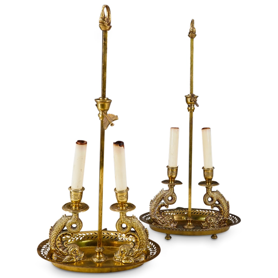 Pair Of Mottahedeh Design Gilt Brass Dolphin Table Lamps (1 of 12)