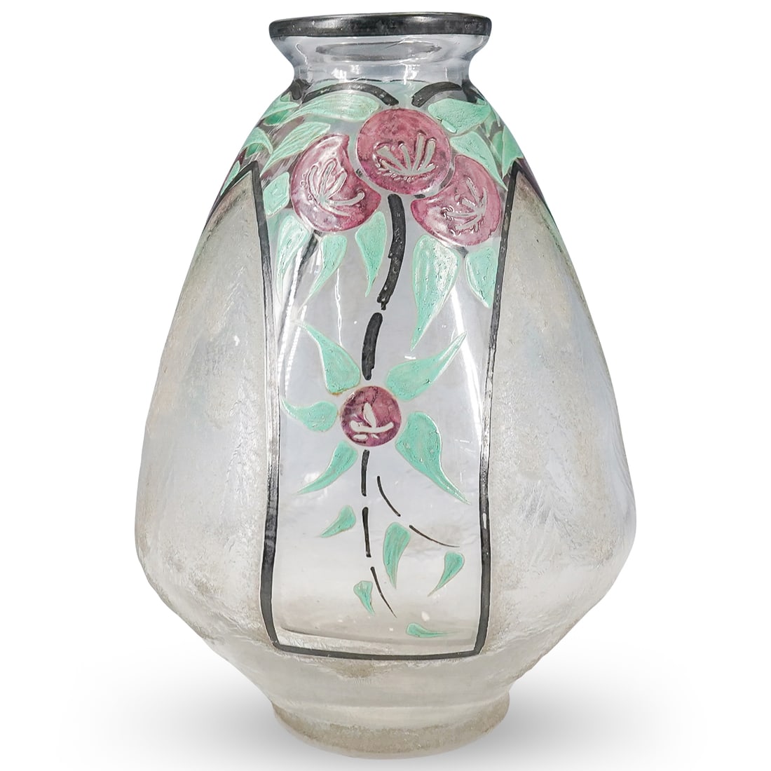 French Acid Etched Enamel Glass Vase (1 of 6)