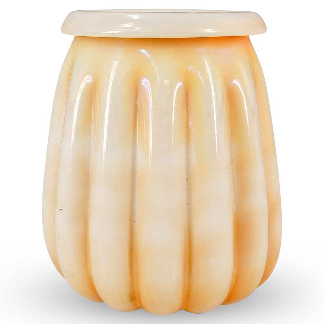Vintage Yellow Iridescent Ribbed Glass Vase (1 of 6)