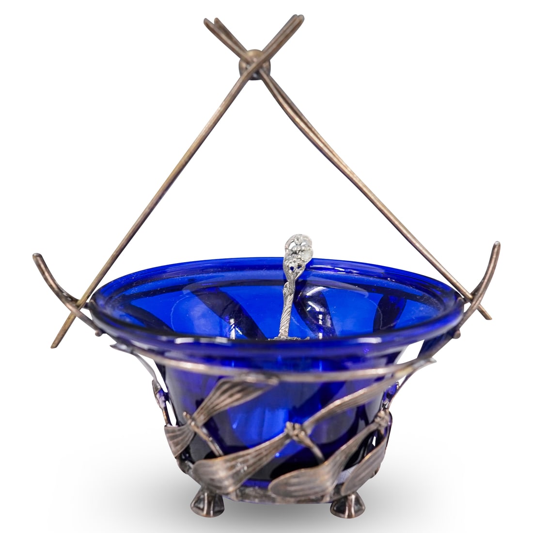 Vintage Silver & Cobalt Glass Serving Basket Bowl (1 of 14)